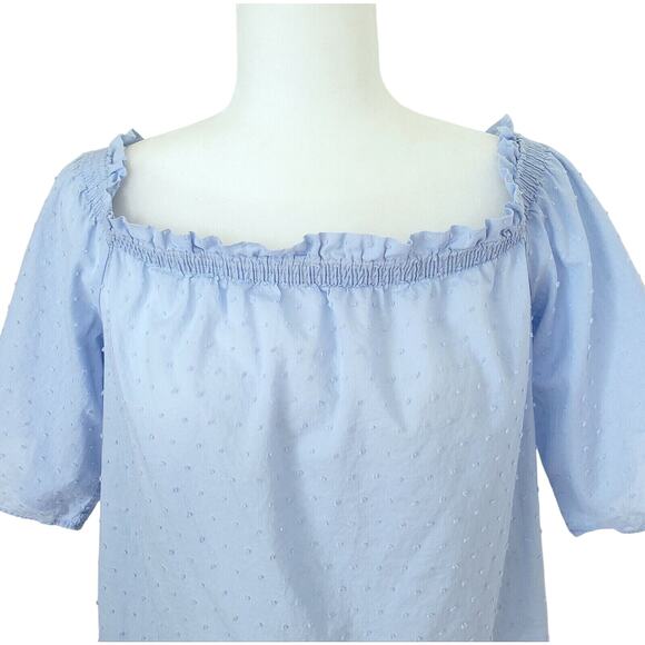 H&M Top Womens 4 Blue Swiss Dot Peasant Blouse Boho Cottagecore Kawaii Cute Twee - Picture 12 of 13